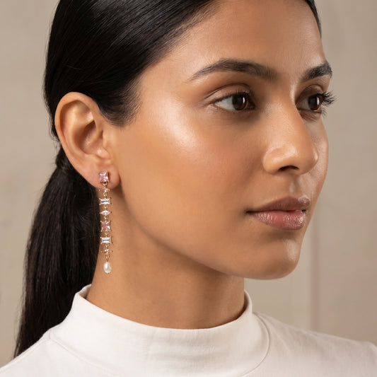 Pink Crystal & Pearl Drop Earrings