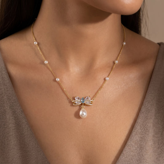 Bow & Pearl Drop Necklace