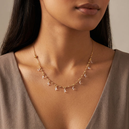 Marquise Drop Station Gold Necklace