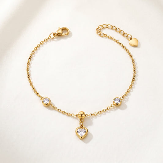 Heart Solitaire Drop Anklet