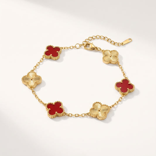 Red Agate & Gold Clover Bracelet
