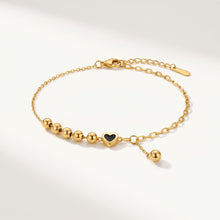 Black Enamel Heart & Bead Drop Bracelet