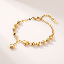 Gold Bead & Heart Charm Bracelet