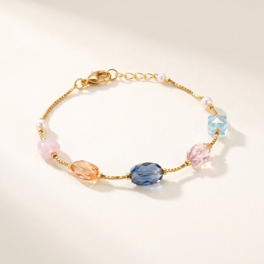 Multicolour Crystal & Pearl Box-Chain Bracelet