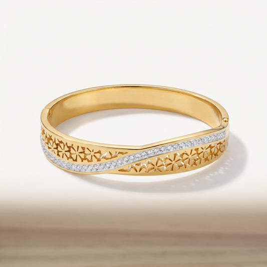 Floral Openwork CZ Wave Bangle