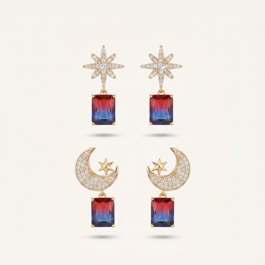 Celestial Star & Moon Gradient Drop Earrings