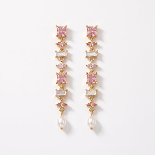 Pink Crystal & Pearl Drop Earrings