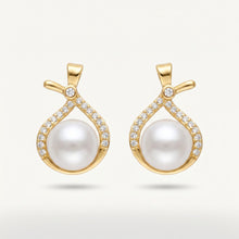 Pearl & CZ Ribbon Drop Earrings