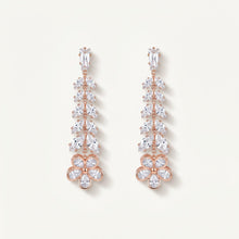 Rose Gold CZ Leaf Vine Drop Earrings