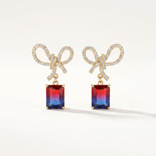 CZ Bow Ruby-Sapphire Gradient Drop Earrings