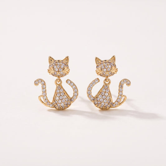 Pave Cat Dangle Earrings