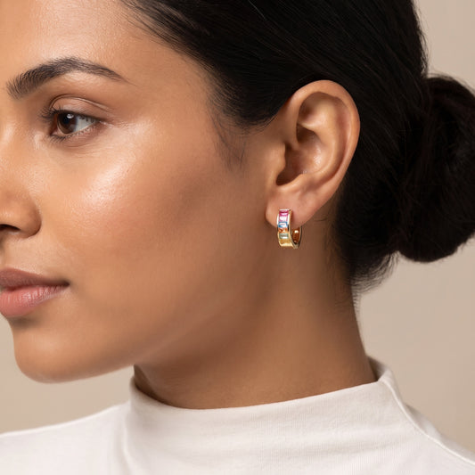 Rainbow Baguette Huggie Hoop Earrings