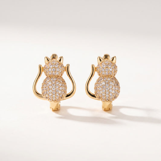 Pave Kitty Huggie Earrings