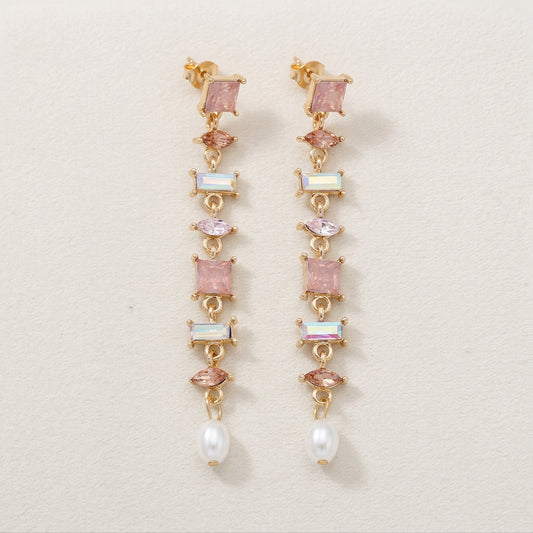 Pastel Crystal & Pearl Linear Drop Earrings