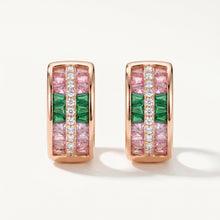 Rose Gold Pink & Green Baguette Huggie Earrings