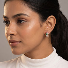 Rose Gold Pink & Green Baguette Huggie Earrings