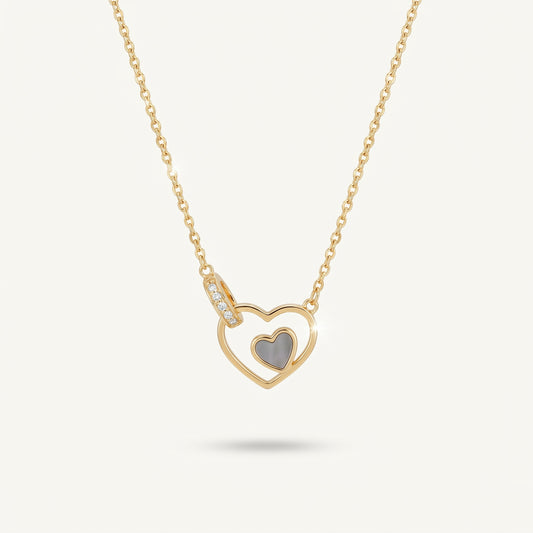 Double Heart Dark Inlay Pendant Necklace
