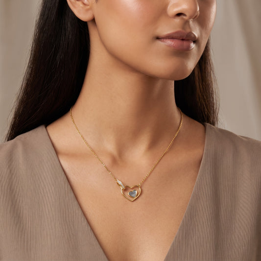 Double Heart Dark Inlay Pendant Necklace