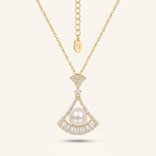 Pearl Art-Deco Fan Gold Necklace