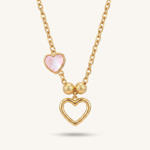Double Heart Mother-of-Pearl Pendant Necklace