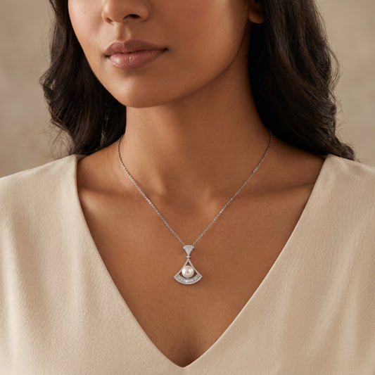 Pearl Fan Drop Silver-Tone Necklace