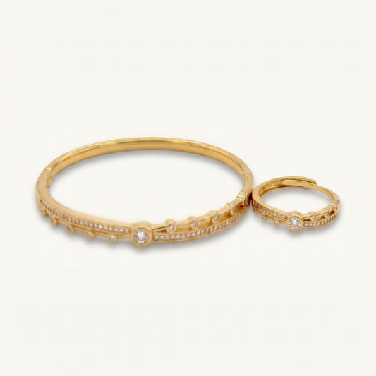 CZ Solitaire Granulated Bangle & Ring Set